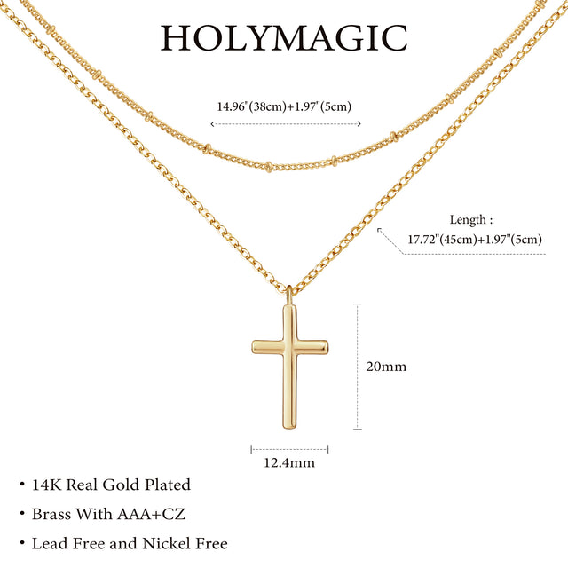 HOLYMAGIC Pendant Necklace Gold Choker Layered  Devil's Eye    Heart Shaped 14K Gold Plated  Cross Jewelry for Women /Men  Jewelry Gift