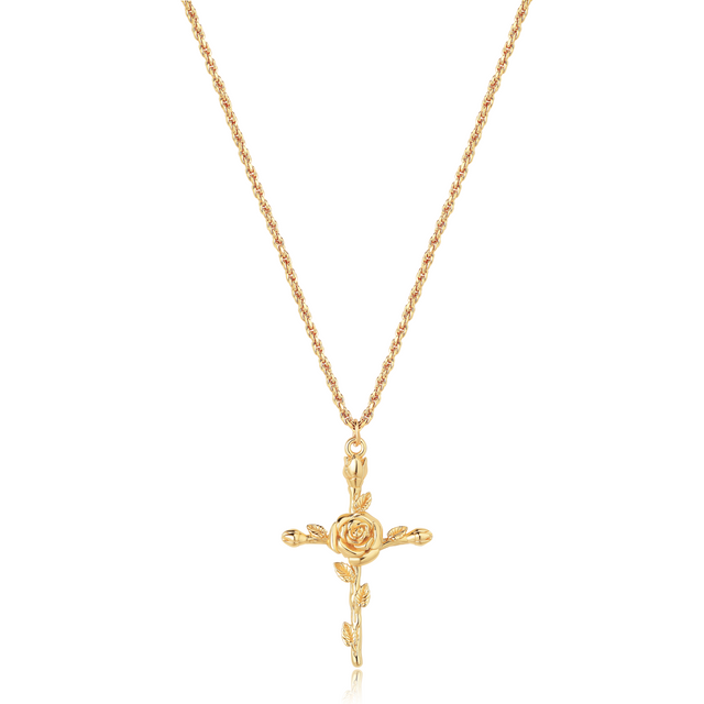 HolyMagic Cross Necklace for Women 18K Gold Plated Birth Flower Necklaces Rope Cross Pendant Fashion Gold Jewelry Birthday Gifts 12 Month