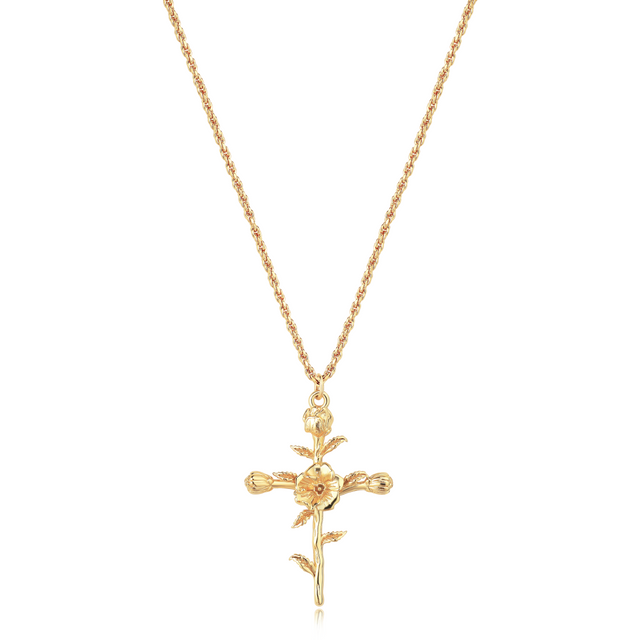 HolyMagic Cross Necklace for Women 18K Gold Plated Birth Flower Necklaces Rope Cross Pendant Fashion Gold Jewelry Birthday Gifts 12 Month