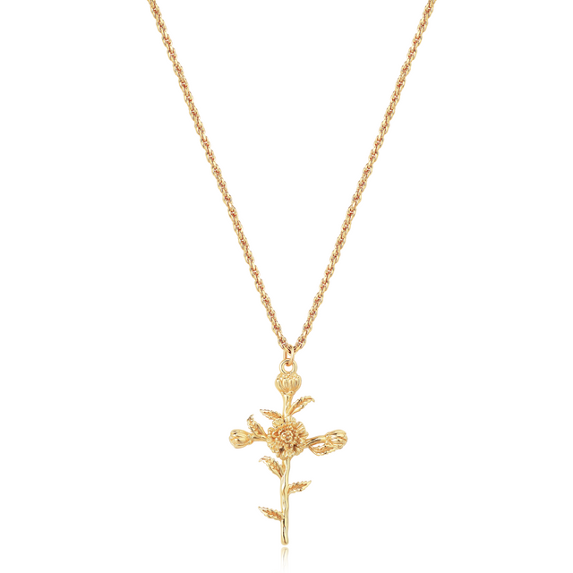 HolyMagic Cross Necklace for Women 18K Gold Plated Birth Flower Necklaces Rope Cross Pendant Fashion Gold Jewelry Birthday Gifts 12 Month