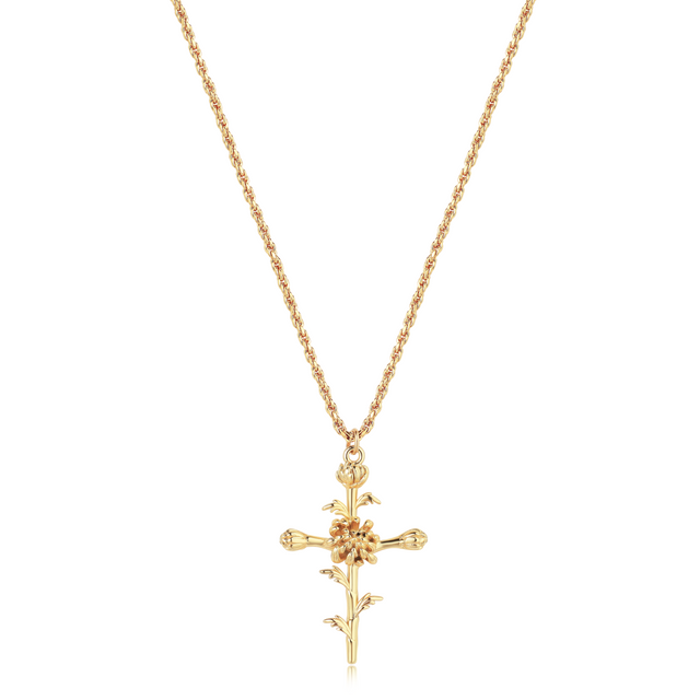 HolyMagic Cross Necklace for Women 18K Gold Plated Birth Flower Necklaces Rope Cross Pendant Fashion Gold Jewelry Birthday Gifts 12 Month