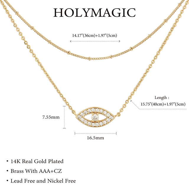 HOLYMAGIC Pendant Necklace Gold Choker Layered  Devil's Eye    Heart Shaped 14K Gold Plated  Cross Jewelry for Women /Men  Jewelry Gift