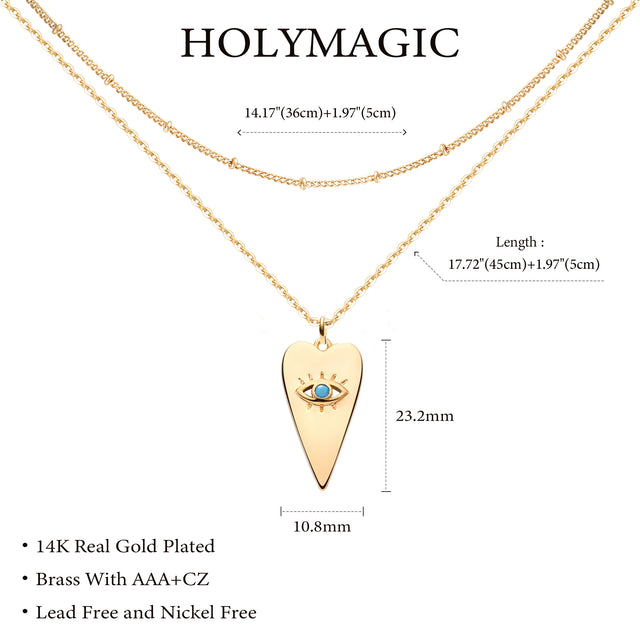 HOLYMAGIC Pendant Necklace Gold Choker Layered  Devil's Eye    Heart Shaped 14K Gold Plated  Cross Jewelry for Women /Men  Jewelry Gift