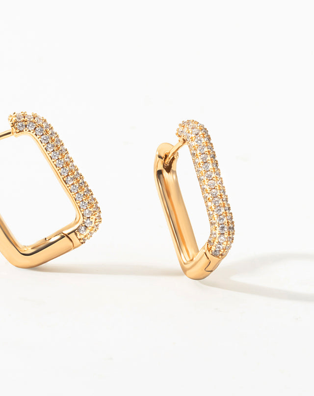 Golden O-shaped Three-row Diamond Earrings