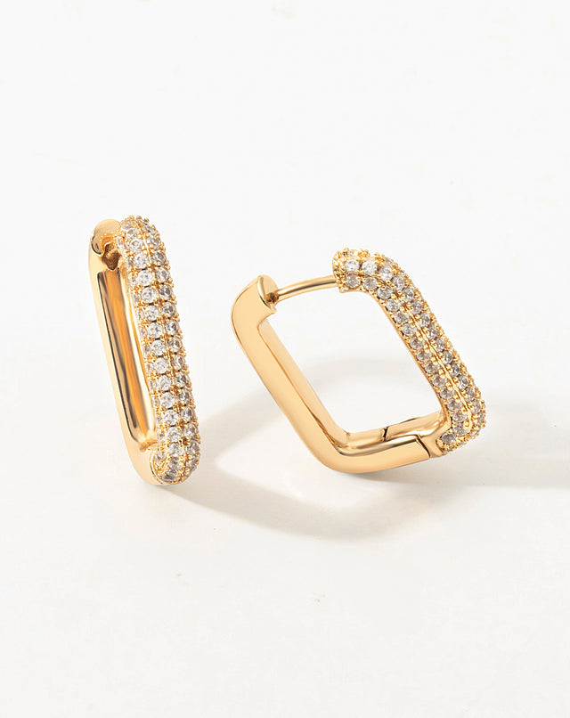 Golden O-shaped Three-row Diamond Earrings