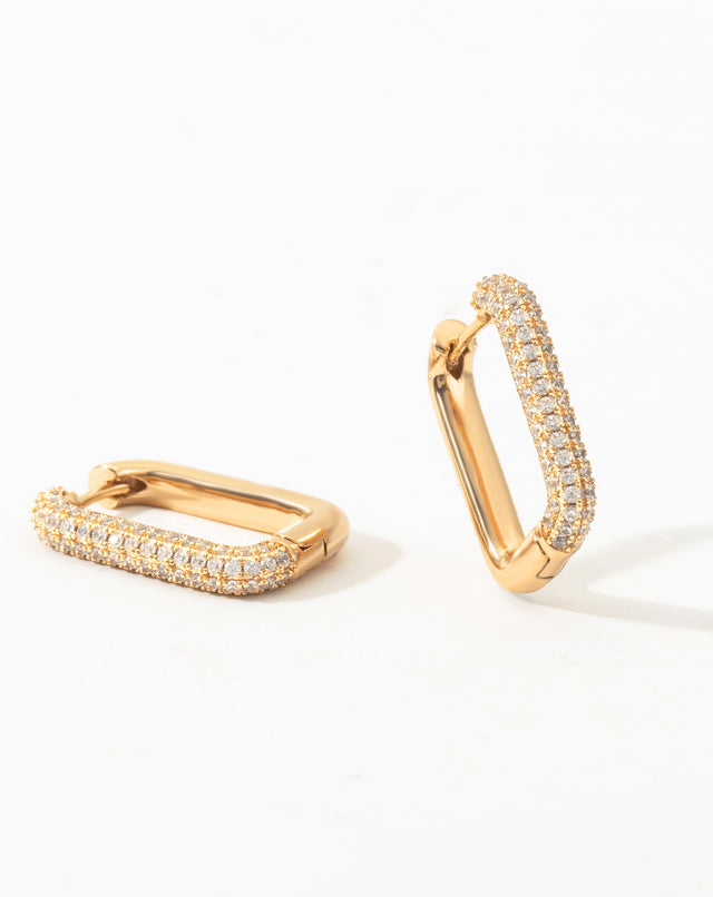 Golden O-shaped Three-row Diamond Earrings