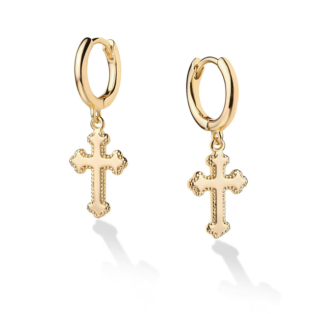 Gold Stroke Cross Earrings