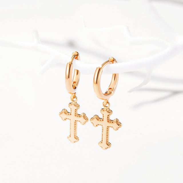 Gold Stroke Cross Earrings