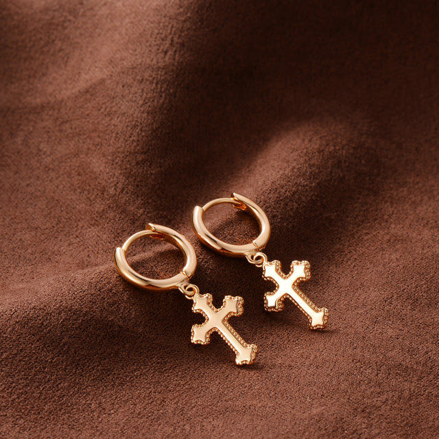 Gold Stroke Cross Earrings