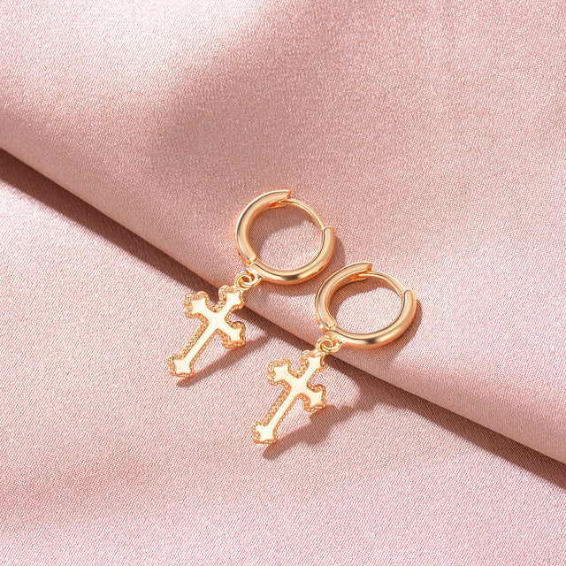 Gold Stroke Cross Earrings