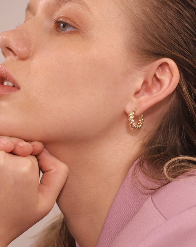 Golden Large Twisted Diamond Earrings