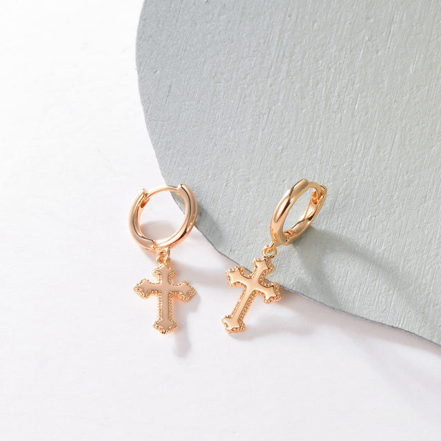 Gold Stroke Cross Earrings