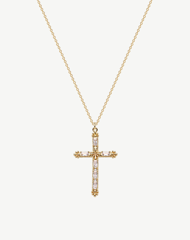 Golden Square Zirconium Cross Necklace