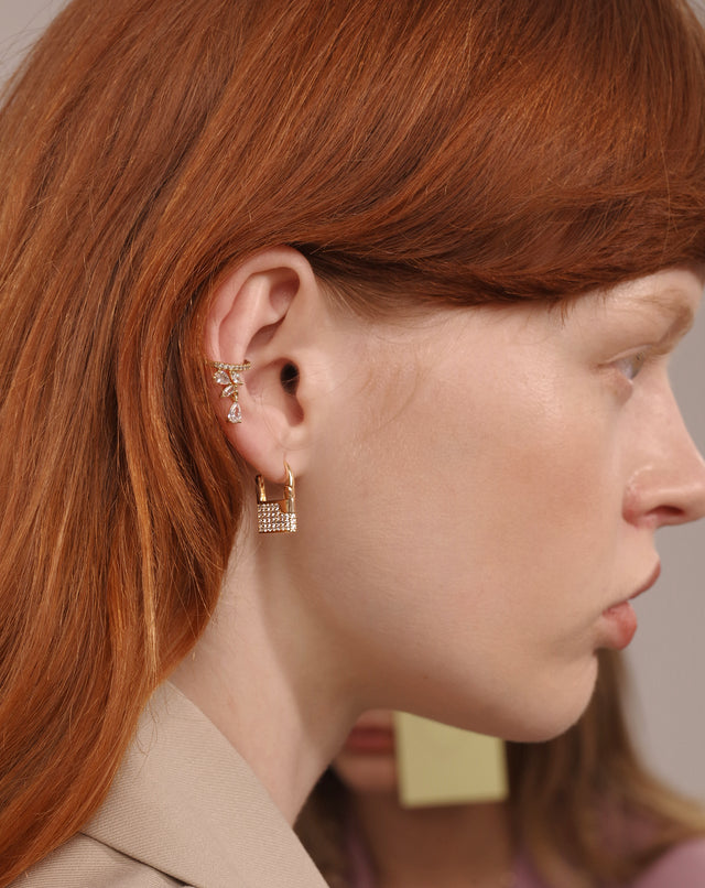 Symmetrical Gold Micro Lock Earrings