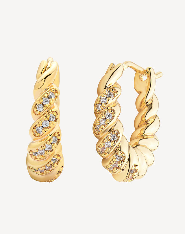 Gold Twist Earrings with Diamonds