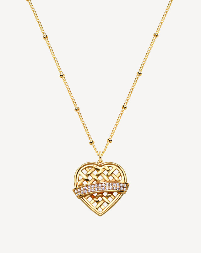 Gold Waffle Heart Necklace