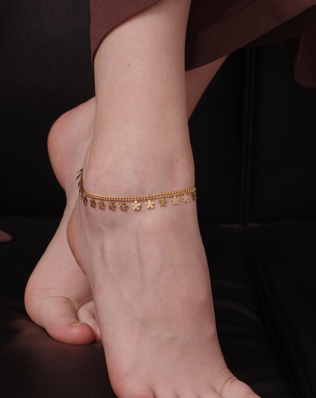 Golden Flower Tassel Anklet