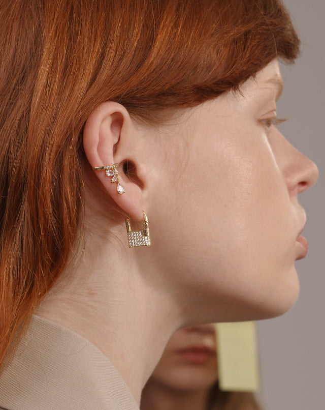 Symmetrical Gold Micro Lock Earrings