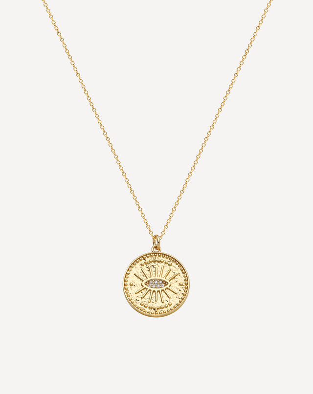 Golden Embossed Eye Diamond Necklace