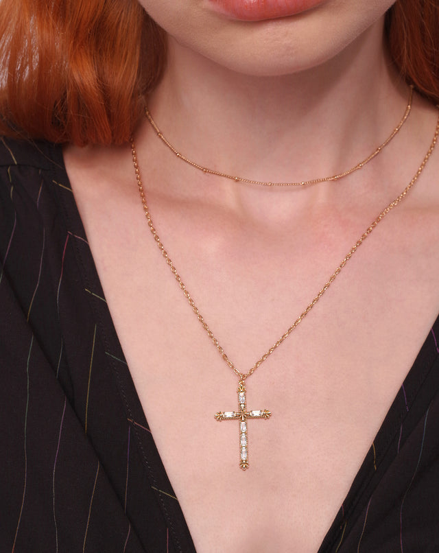 Golden Square Zirconium Cross Necklace