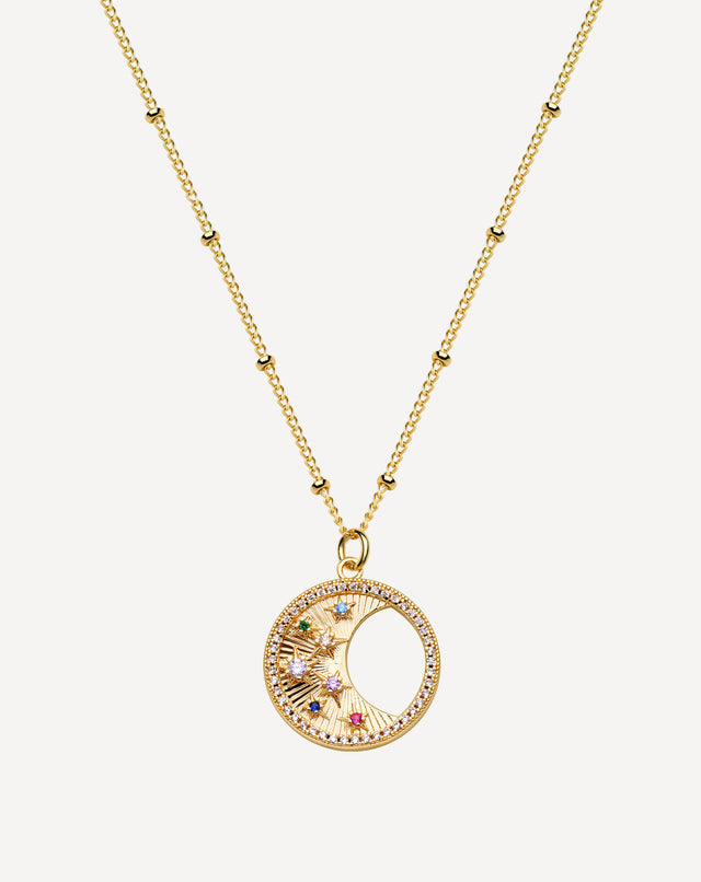 Golden Half Rainbow Diamond Moon Necklace