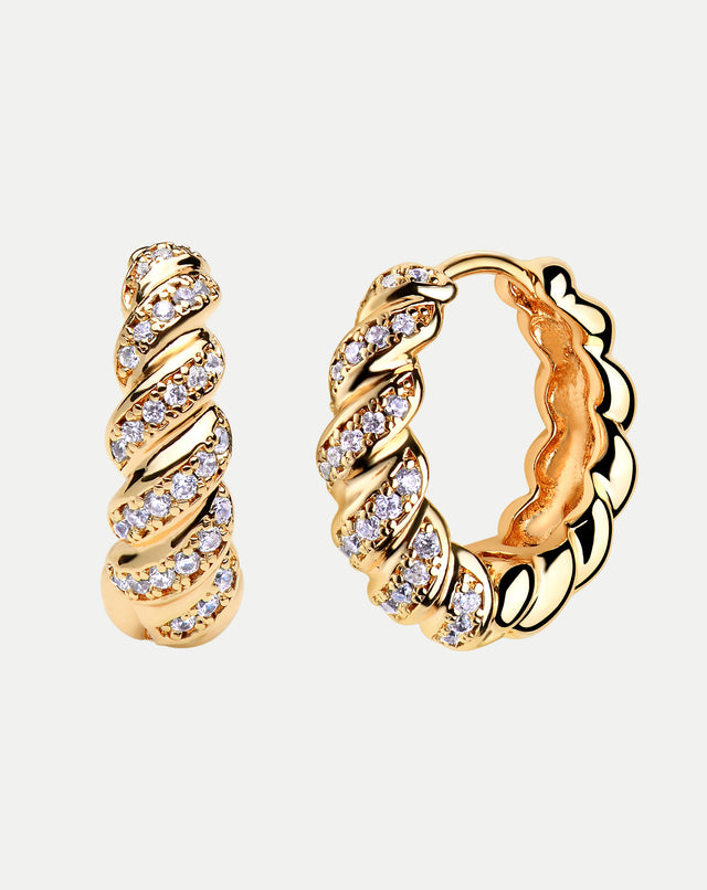 Golden Large Twisted Diamond Earrings