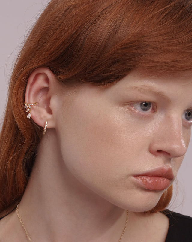 Golden Peach Heart Earrings With Diamonds