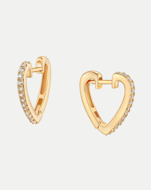 Golden Peach Heart Earrings With Diamonds