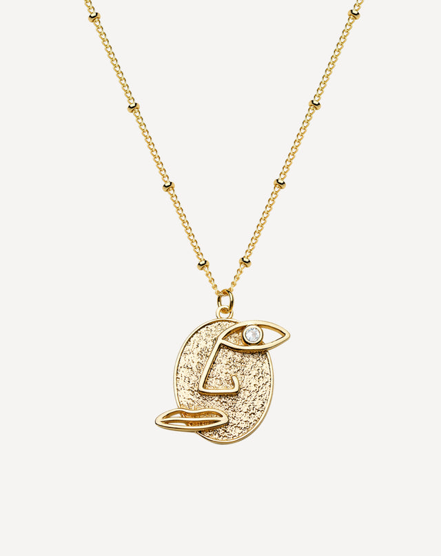 Golden Coin Abstract Face Necklace