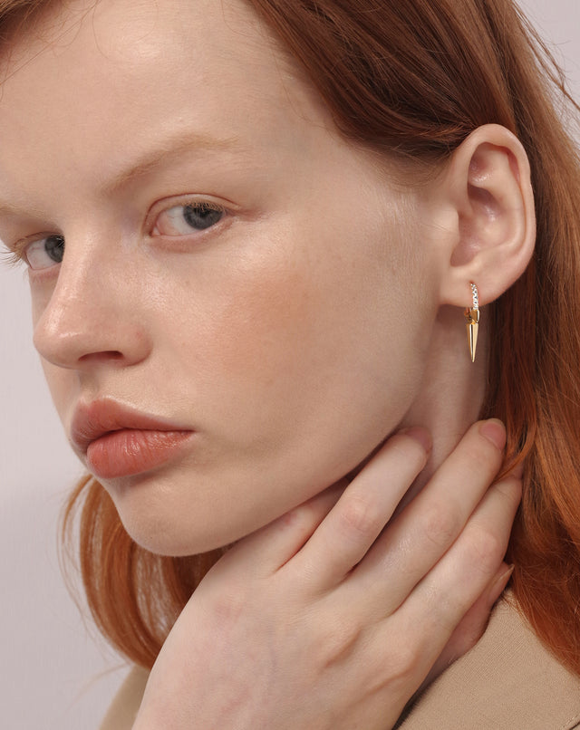 Big Golden Spiked Earrings With Diamonds