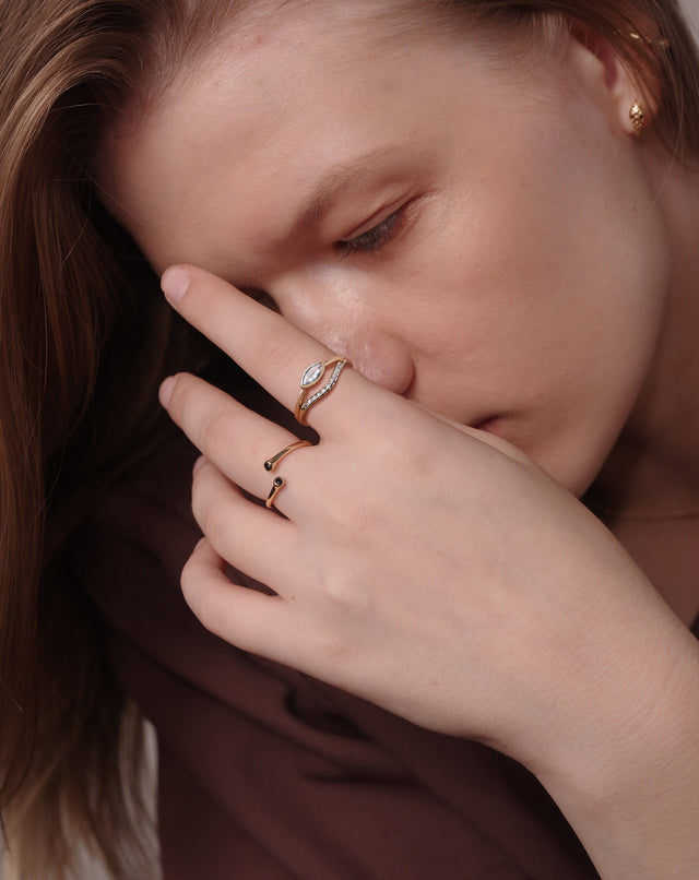 Golden Oval Zircon And Diamond Double Ring