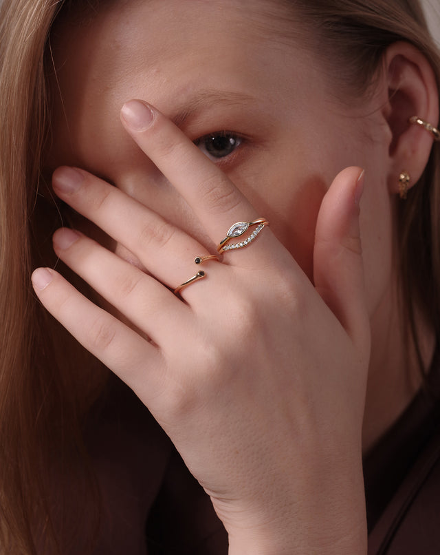 Golden Oval Zircon And Diamond Double Ring