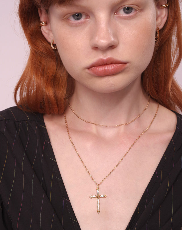 Golden Square Zirconium Cross Necklace