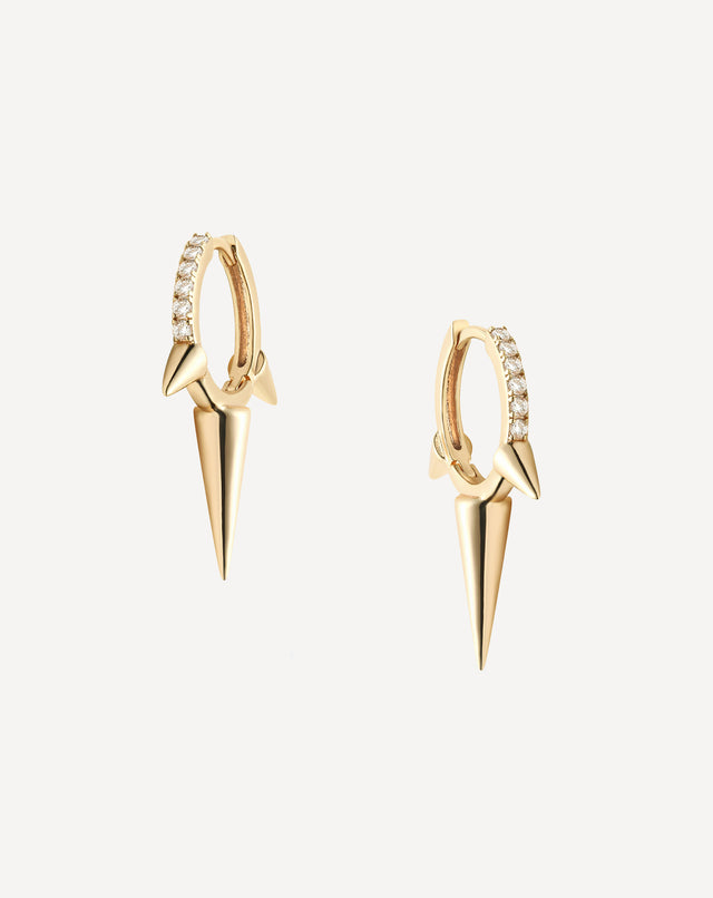 Big Golden Spiked Earrings With Diamonds